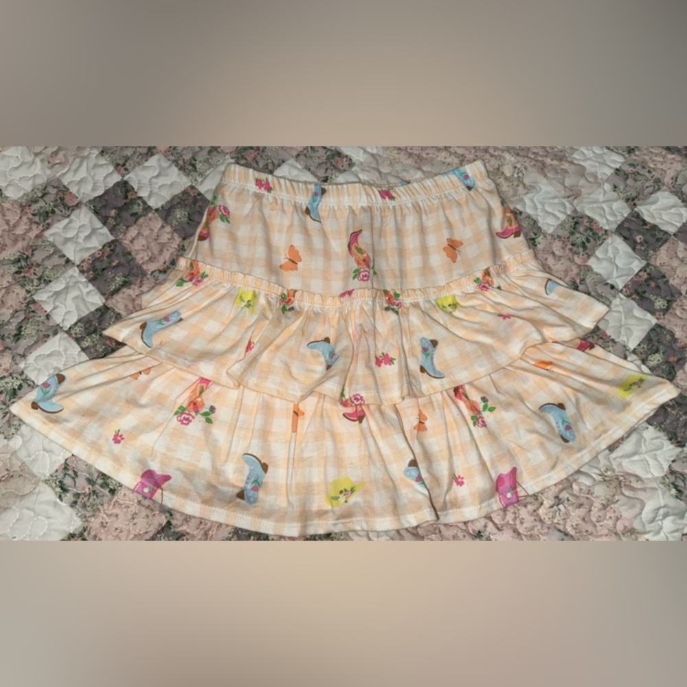 365 Kids Girls Cowgirl Plaid Checkered Tiered Ruffle Skirt Skort Bottoms